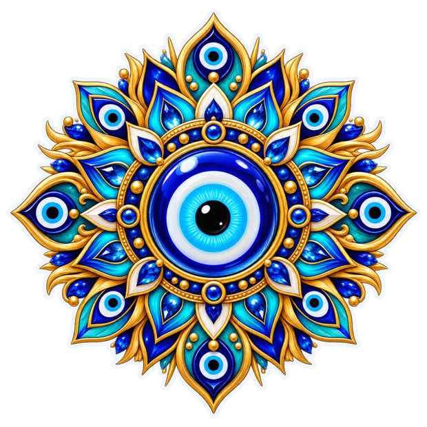 Evil Eye Nazar Protection Lotus Mandala Waterproof Matte Vinyl Sticker by STIXY