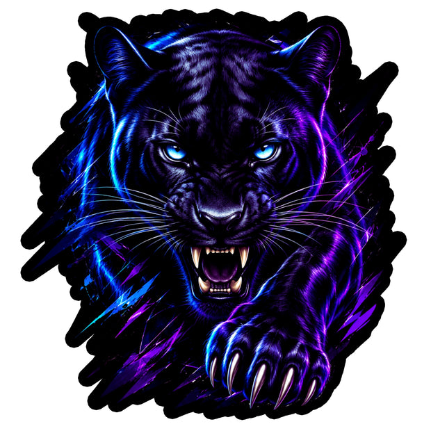 Neon Black Panther Attack Waterproof Matte Vinyl Sticker by STIXY