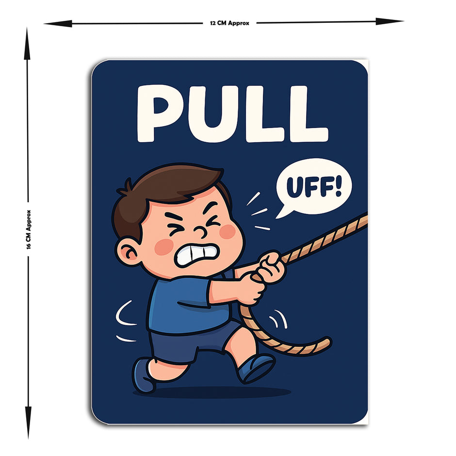 Premium Push Pull Door Sticker Set Angry Boy Cartoon With Rope And Uff Expression premium sticker image view 4