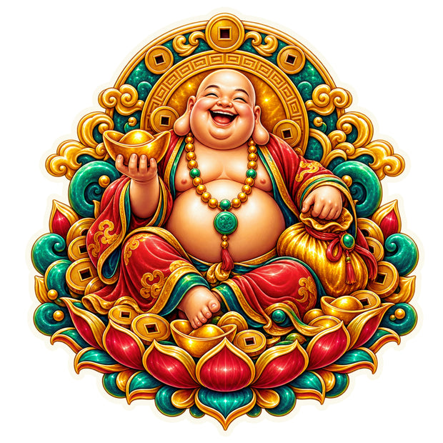 Laughing Buddha Wealth and Prosperity Waterproof Matte Vinyl Sticker by STIXY