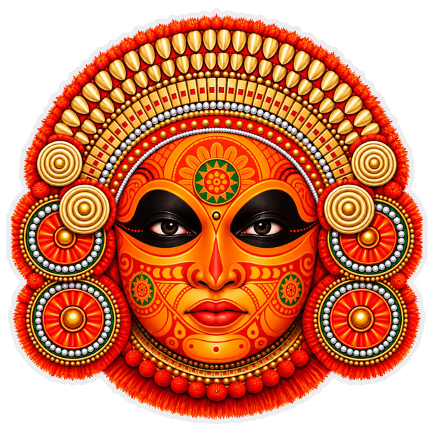 Traditional Theyyam Face Art Waterproof Matte Vinyl Sticker by STIXY