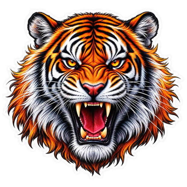 Roaring Tiger Face Waterproof Matte Vinyl Sticker with Fierce Wildlife Design by STIXY