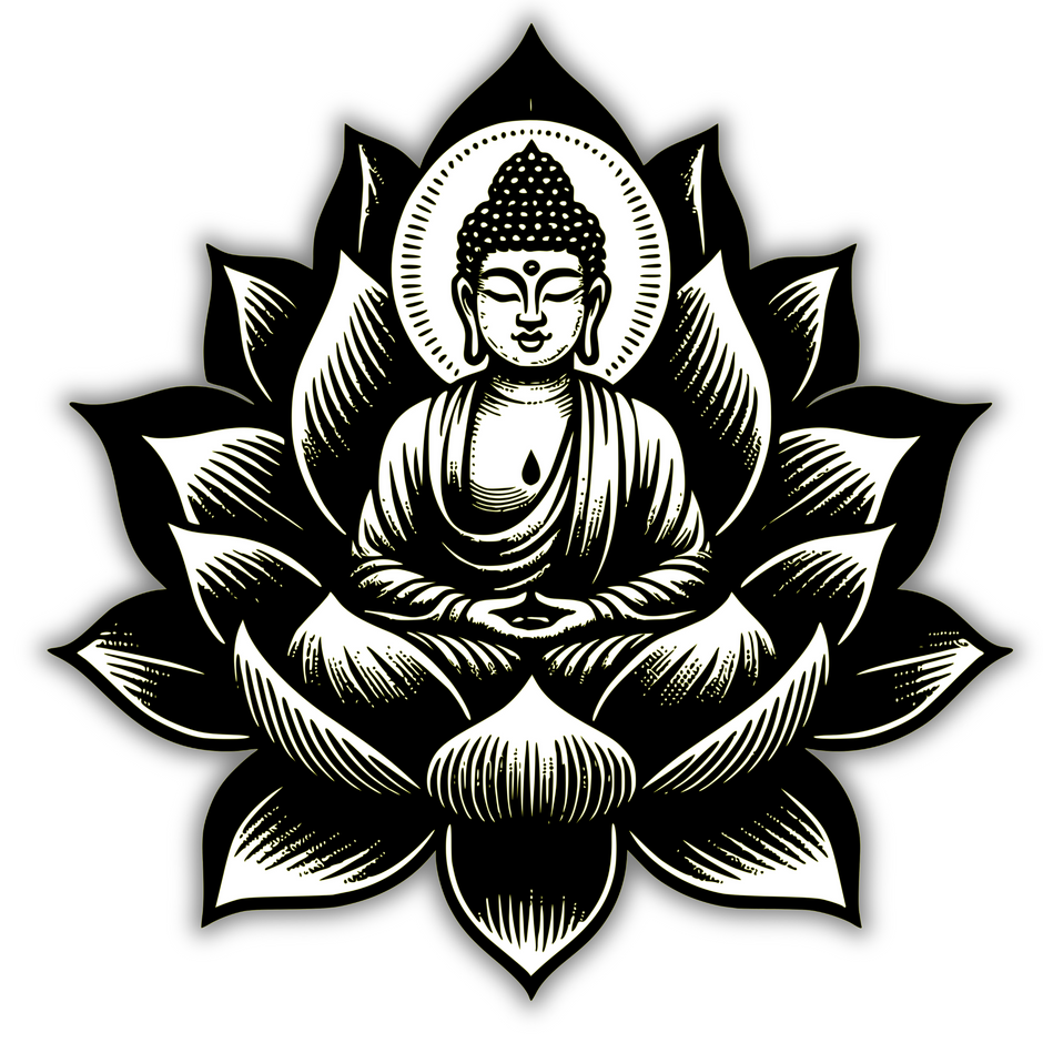 Buddha on Lotus – Waterproof Sticker | Black & White Spiritual Calm Art premium vinyl sticker product image 1