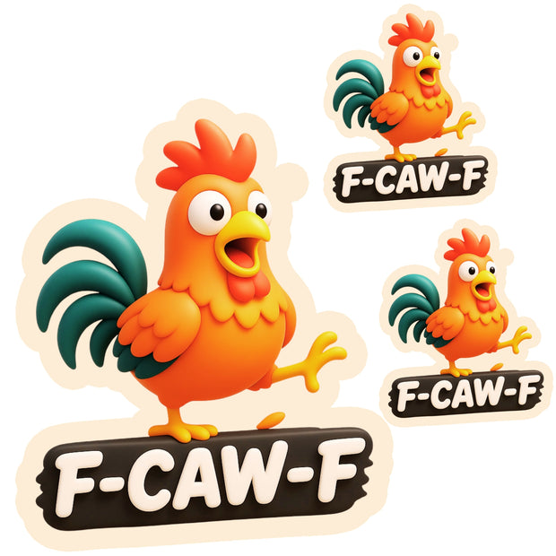 F-CAW-F Funny Rooster Sticker Pack of 3 Waterproof Matte Vinyl – STIXY high-quality product image angle 3