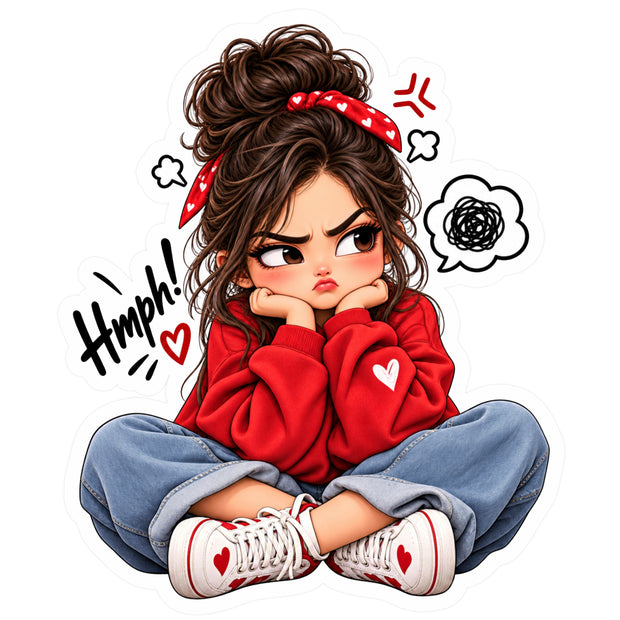 Cute Angry Girl Attitude Waterproof Matte Vinyl Sticker by STIXY