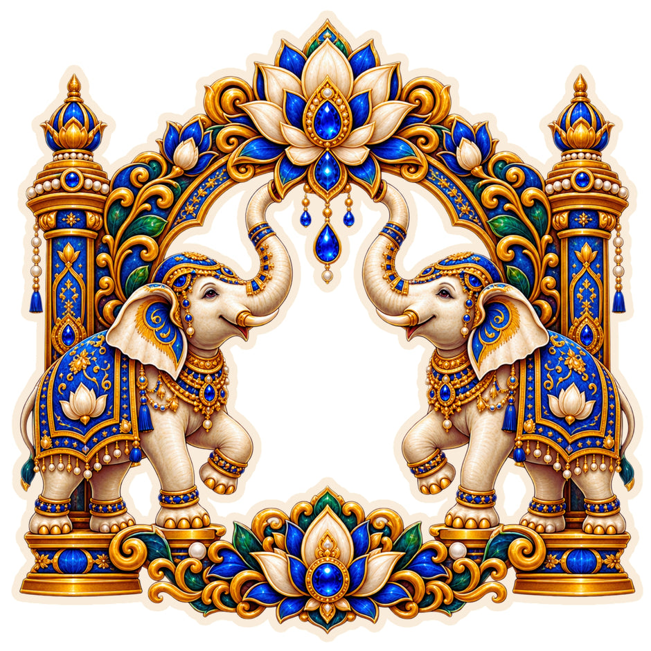 Pair of White Elephants Lotus Vastu Prosperity Waterproof Matte Vinyl Sticker by STIXY