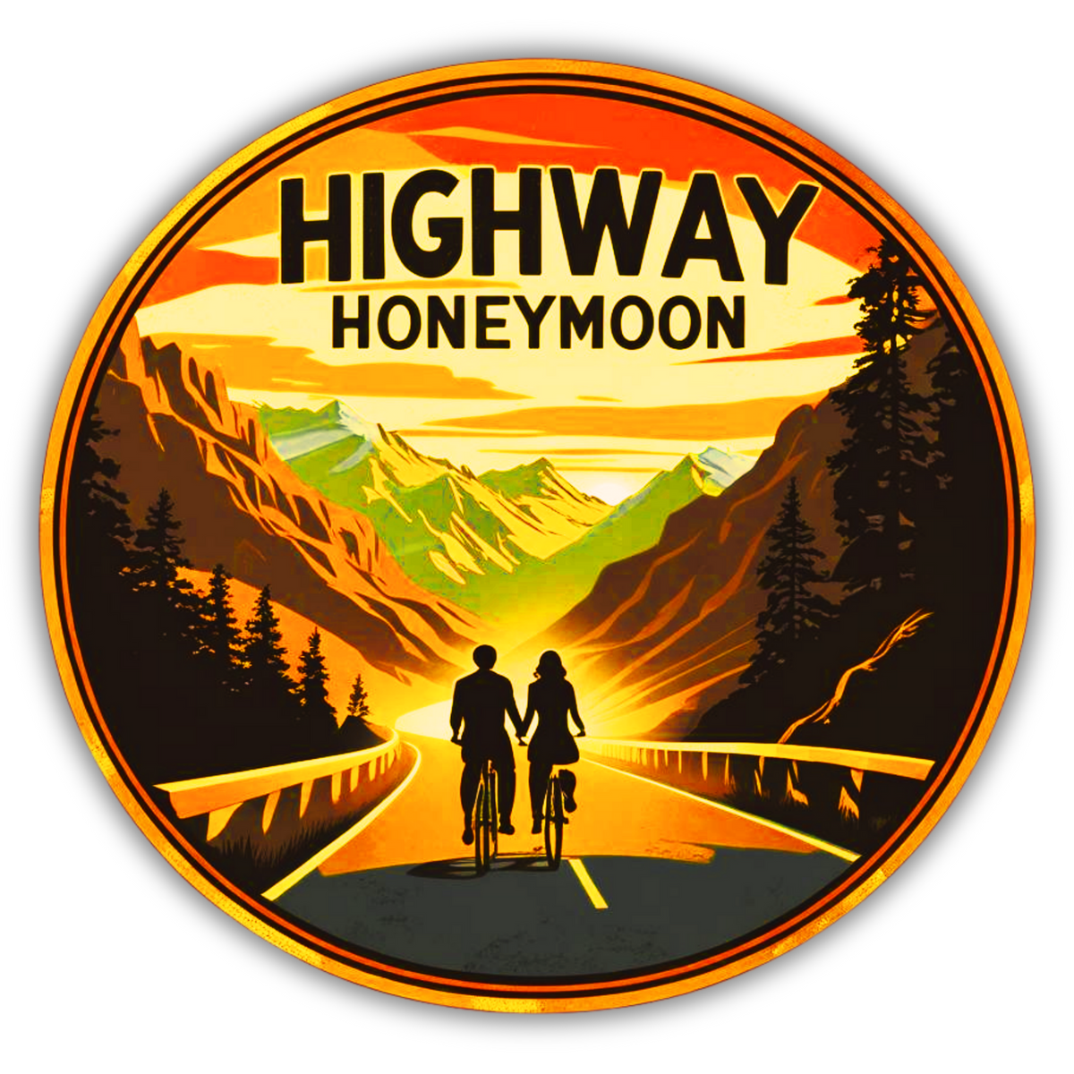 HIGHWAY HONEYMOON COUPLE STICKER – TRAVEL LOVE SERIES premium product image view 1