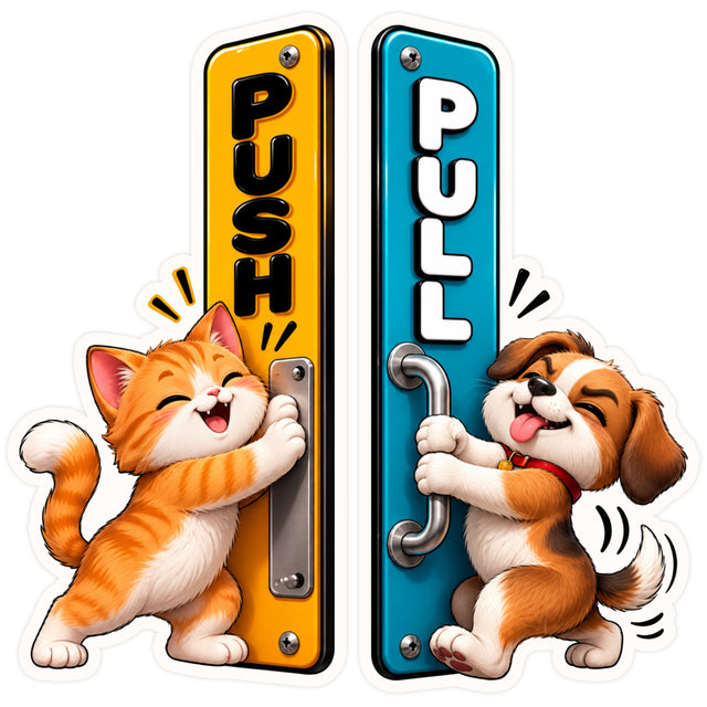 Funny Cat and Dog Push Pull Door Sticker Set Waterproof Matte Vinyl by STIXY