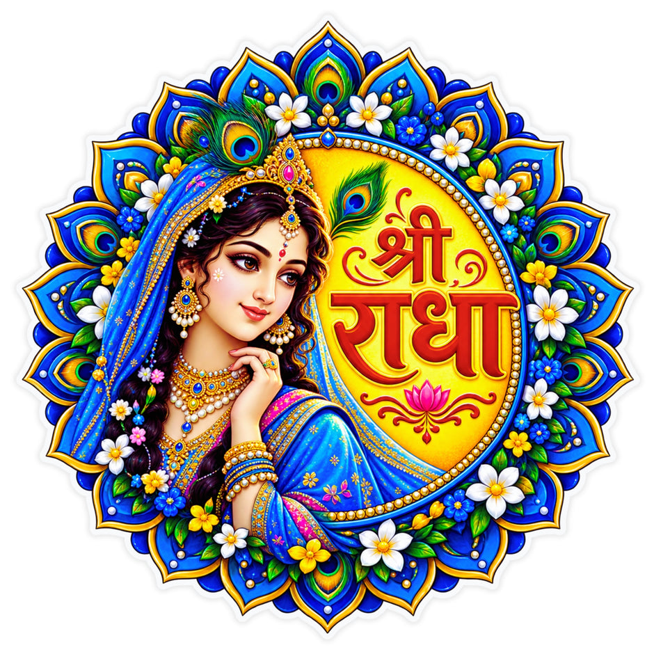 Shri Radha Colorful Floral Mandala Waterproof Matte Vinyl Spiritual Sticker by STIXY