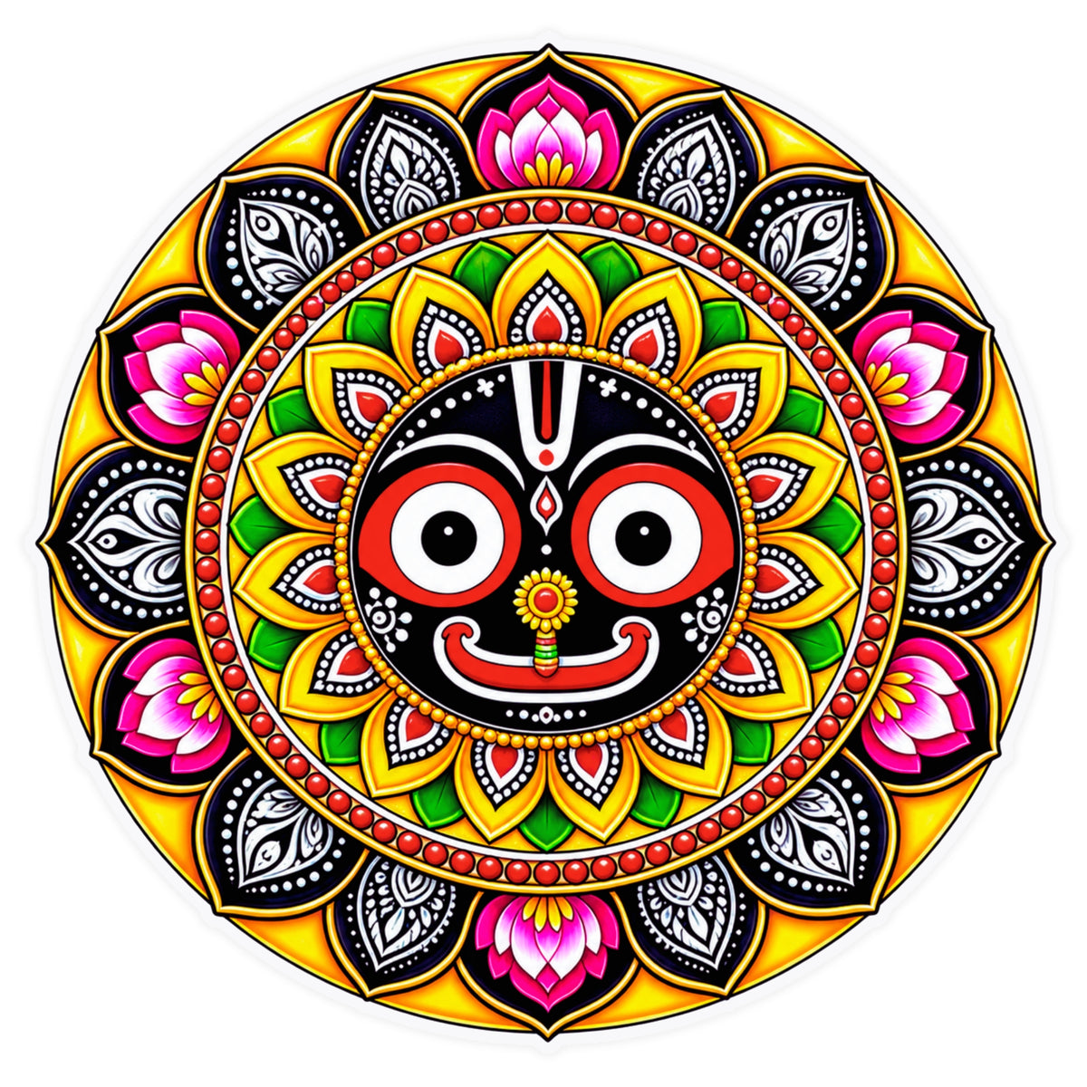 Colorful Lord Jagannath Mandala Sticker with Traditional Indian Spiritual Artwork by STIXY