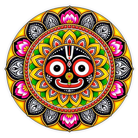 Colorful Lord Jagannath Mandala Sticker with Traditional Indian Spiritual Artwork by STIXY