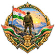 Indian Army Soldier Patriotic Badge Sticker with Indian Flag Mountain Scenery and Military Emblem by STIXY
