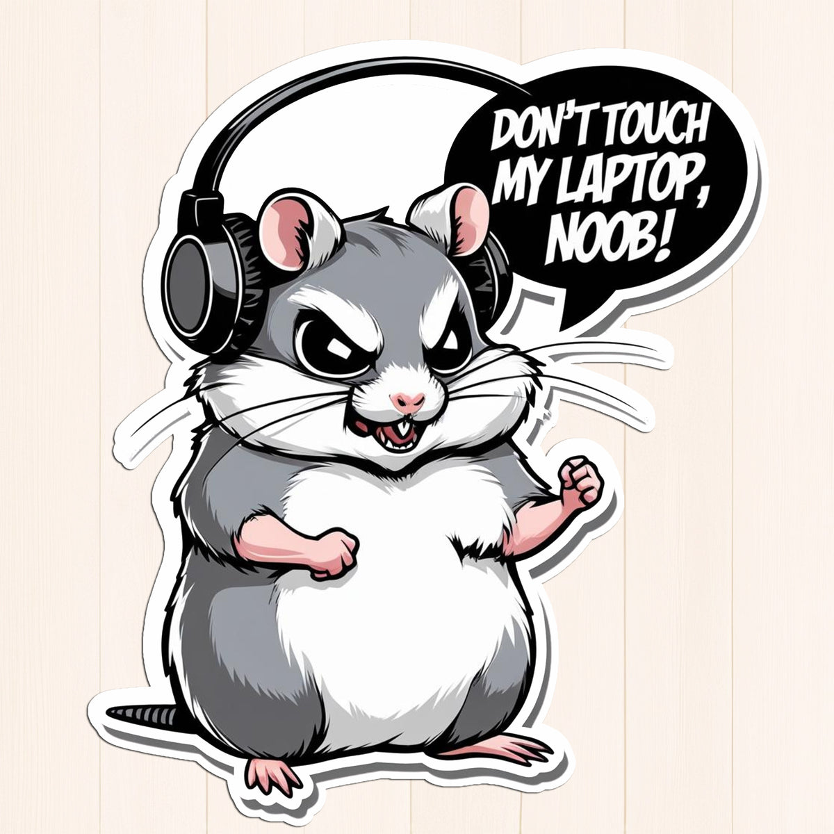 Don’t Touch My Laptop, Noob! – Gamer Hamster Vinyl Sticker premium sticker image view 1