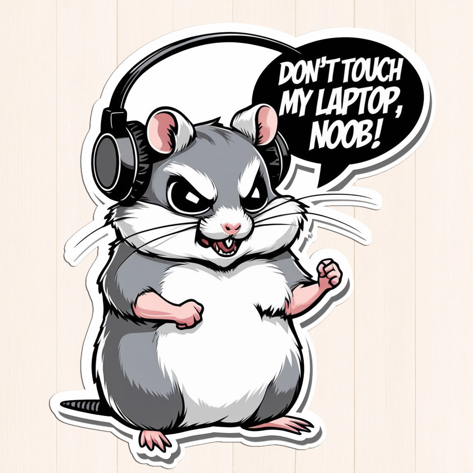 Don’t Touch My Laptop, Noob! – Gamer Hamster Vinyl Sticker premium sticker image view 1