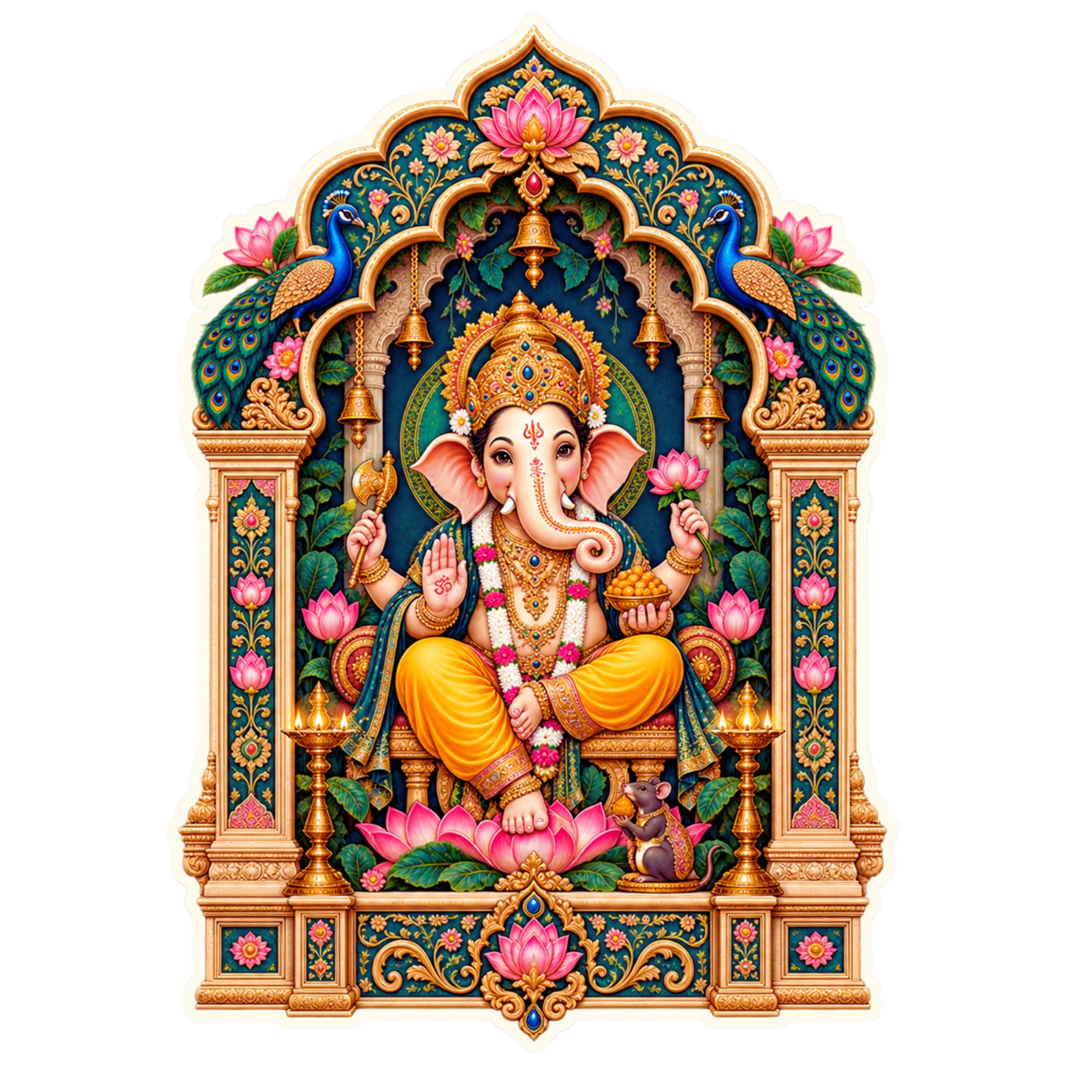 Lord Ganesha Jharokha Sticker with Ornate Traditional Indian Temple Arch Design by STIXY