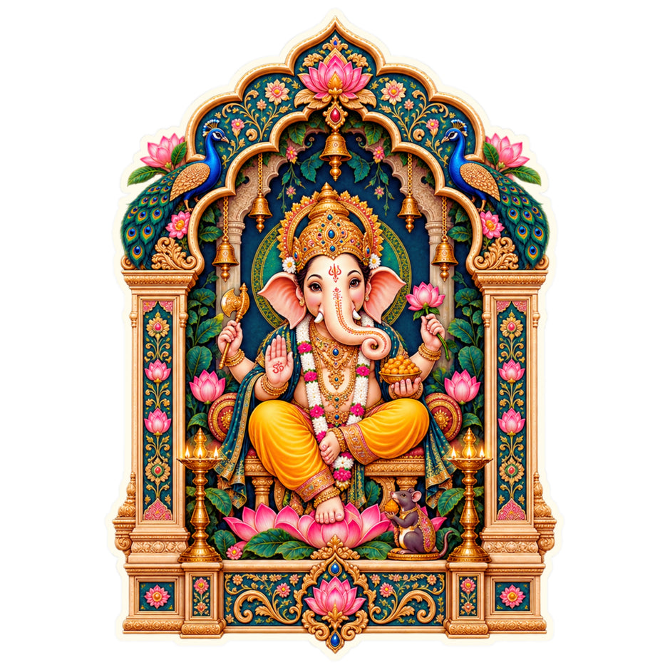 Lord Ganesha Jharokha Sticker with Ornate Traditional Indian Temple Arch Design by STIXY