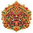 Kirtimukha Protective Face Sticker with Traditional Hindu Guardian Mask Ornamental Arch and Temple Bells by STIXY