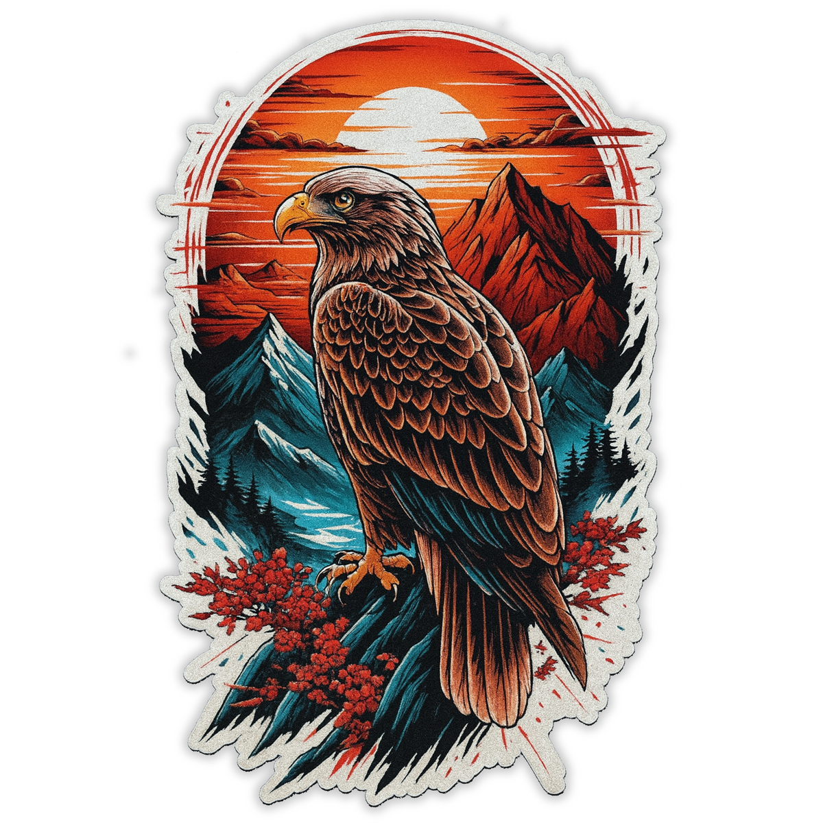 Eagle in Mountain Sunset – Waterproof Vinyl Sticker | Wildlife Adventure Art premium vinyl sticker product image 1