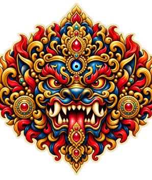 Kirtimukha Fierce Guardian Face Sticker with Traditional Protective Mask Ornamental Crown and Fiery Artwork by STIXY