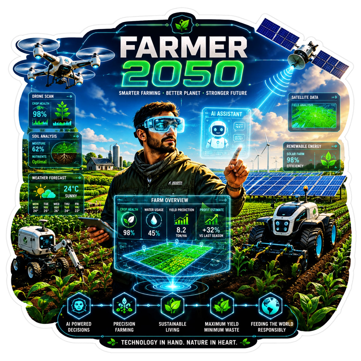 Farmer 2050 Future Farming Sticker 18 × 18 cm | AI Smart Agriculture Waterproof Matte Vinyl – STIXY premium vinyl sticker image 157