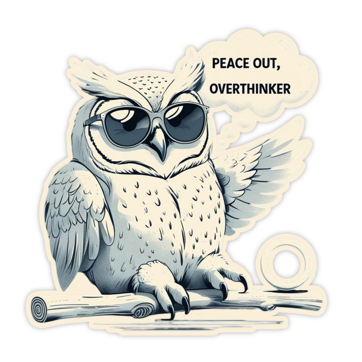 Peace Out Overthinker Owl Sticker – Water-Resistant Cool Vinyl Sticker premium vinyl sticker product image 1