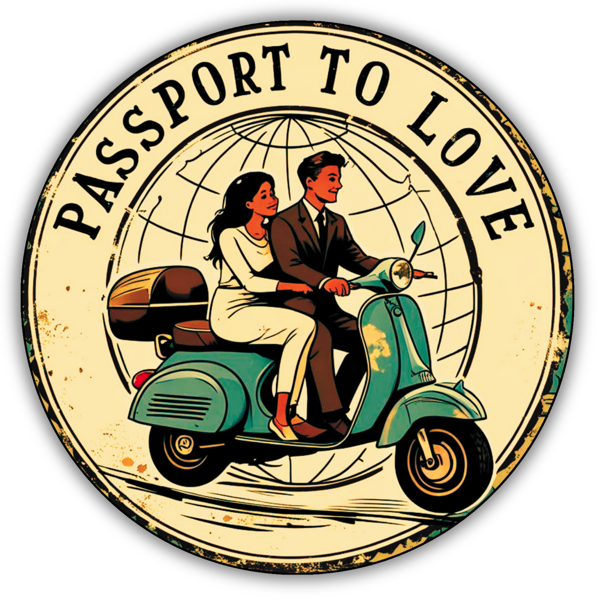 PASSPORT TO LOVE RETRO SCOOTER STICKER – COUPLE TRAVEL SERIES premium product image view 1
