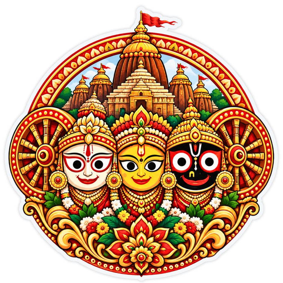 Lord Jagannath Balabhadra Subhadra Traditional Puri Temple Spiritual Waterproof Matte Vinyl Sticker by STIXY