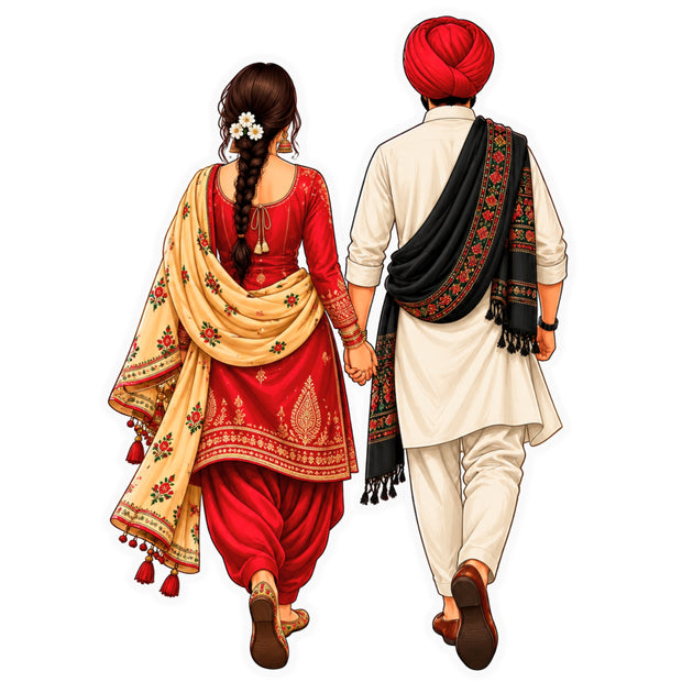 Punjabi Couple Traditional Punjab Culture Waterproof Matte Vinyl Sticker by STIXY