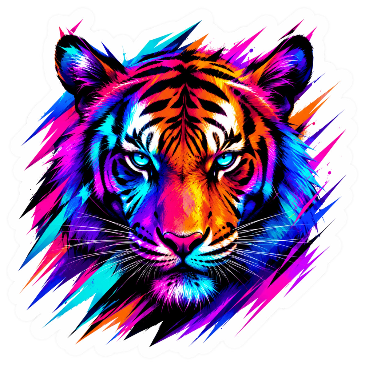 Colorful Neon Tiger Face Waterproof Matte Vinyl Sticker by STIXY