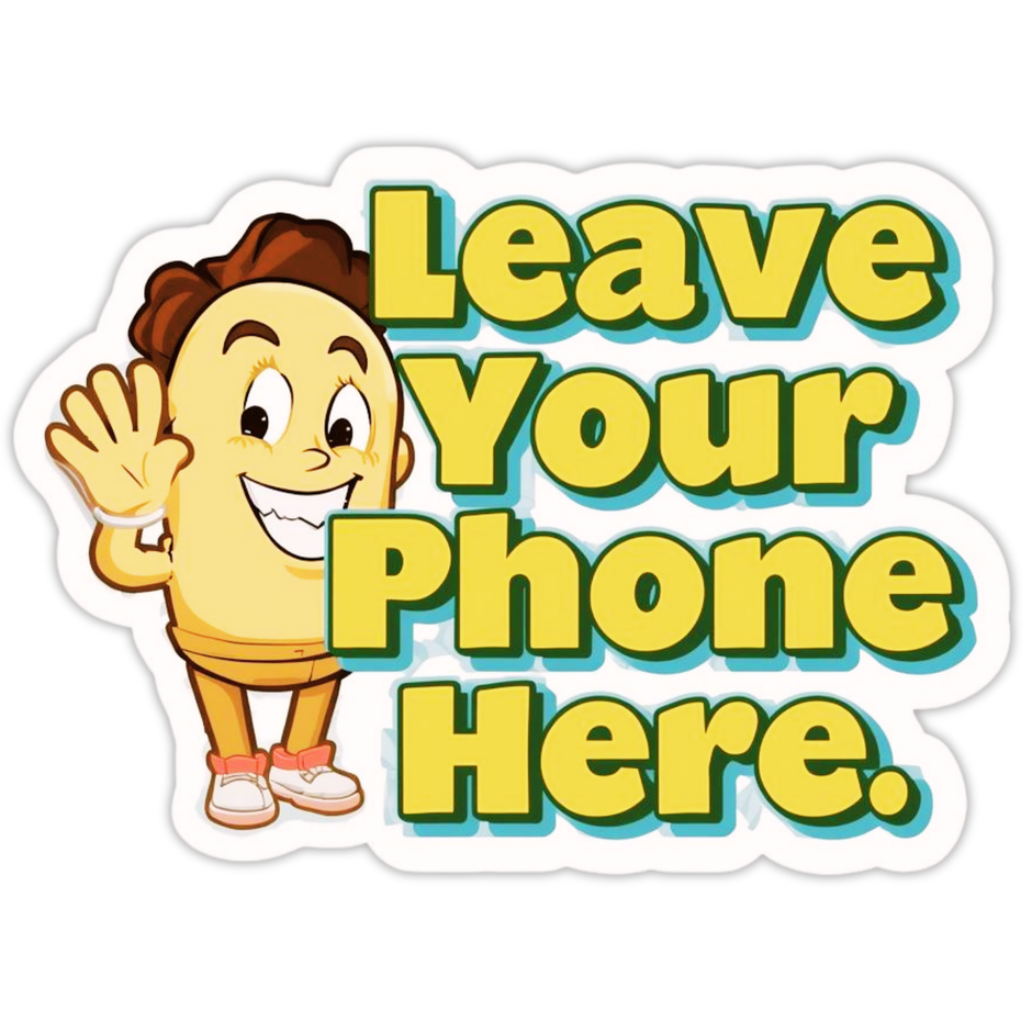 Leave Your Phone Here – Funny Phone Rule Sticker (15 × 14 cm Approx) premium product image view 1