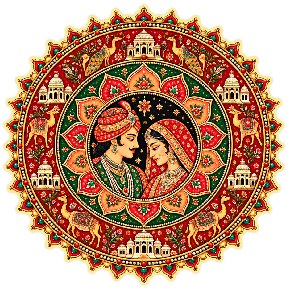 Royal Rajasthani Couple Mandala Waterproof Matte Vinyl Sticker by STIXY