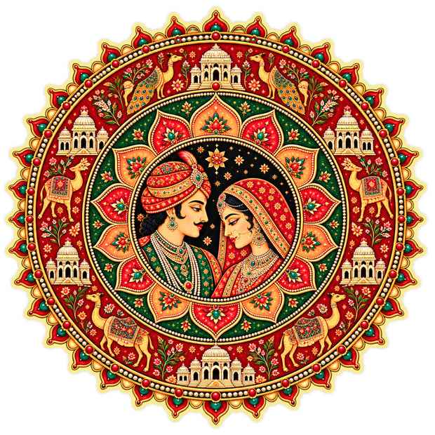 Royal Rajasthani Couple Mandala Waterproof Matte Vinyl Sticker by STIXY