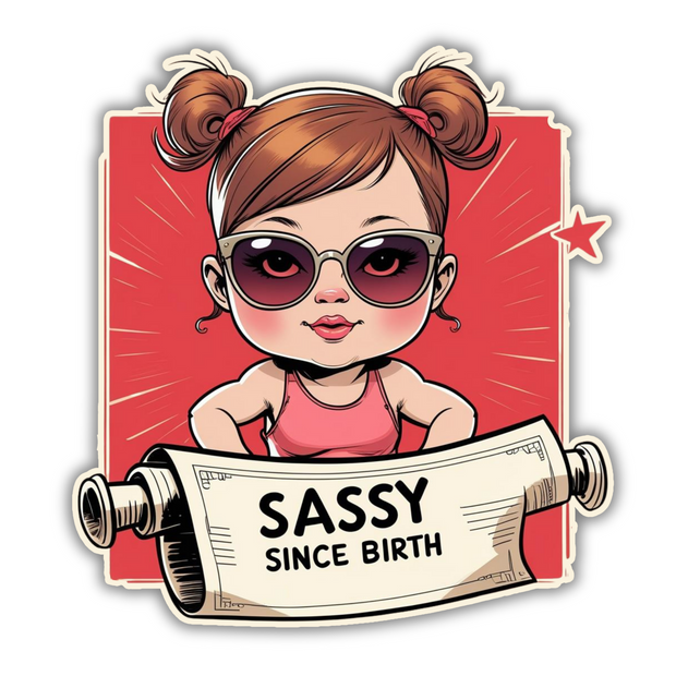 Sassy Since Birth – Waterproof Cartoon Girl Vinyl Sticker | Bold & Funky Attitude Series premium vinyl sticker product image 1
