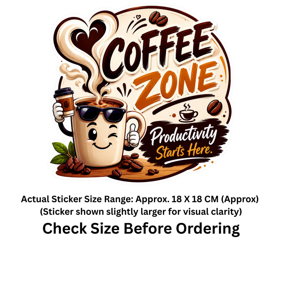 Coffee Zone Productivity Starts Here Sticker 19Cm Waterproof Matte Vinyl Stixy Copy premium vinyl sticker image 391