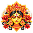 Maa Durga Divine Face Sticker with Traditional Crown Floral Mandala and Goddess Artwork by STIXY