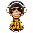 Just Smile Monkey Sticker with Sunglasses and Headphones Funny Cartoon Design by STIXY