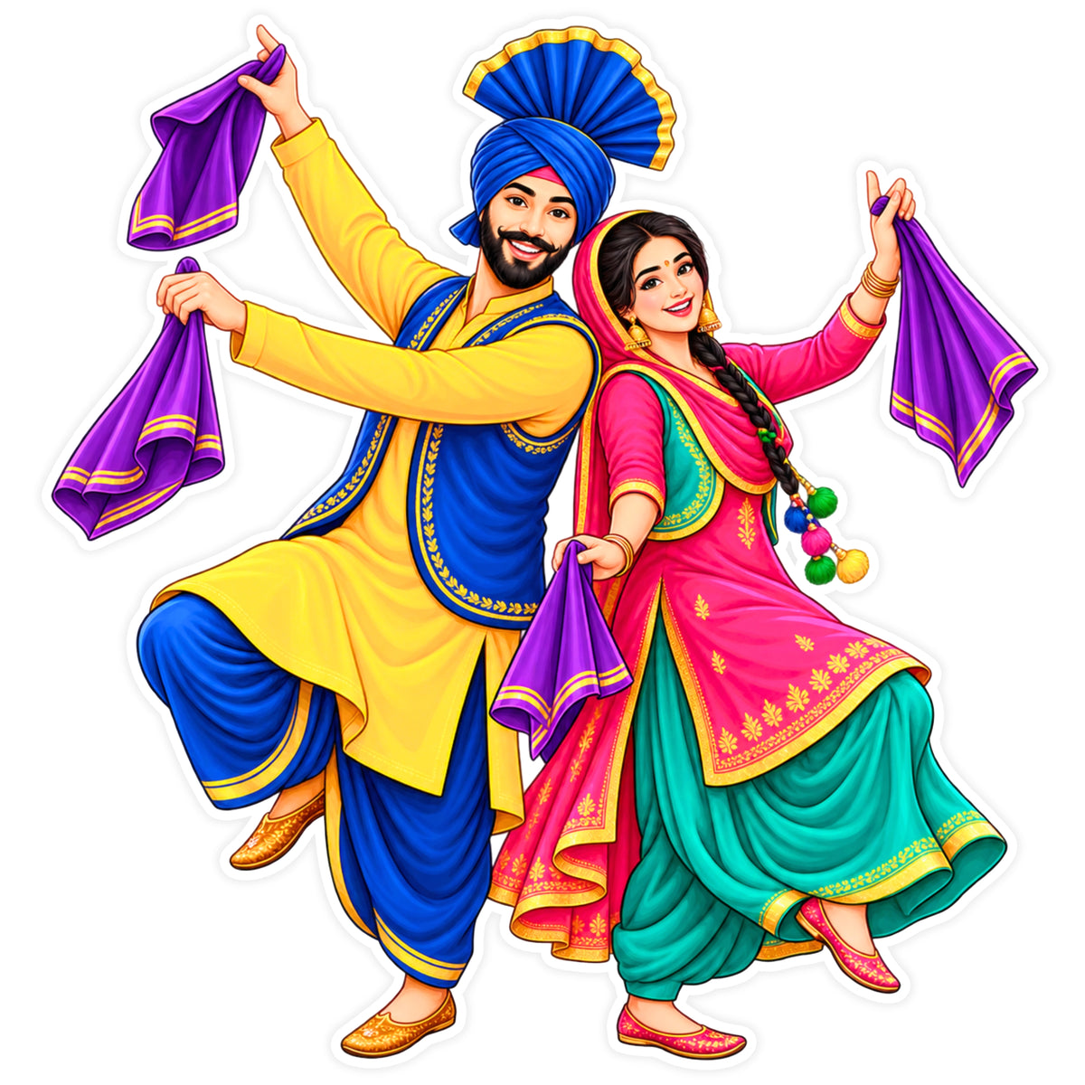 Punjabi Bhangra Gidda Dance Couple Sticker with Traditional Punjabi Folk Dancers by STIXY