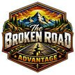 The Broken Road Adventure Sticker with Mountain Landscape and Off Road Travel Badge Design by STIXY
