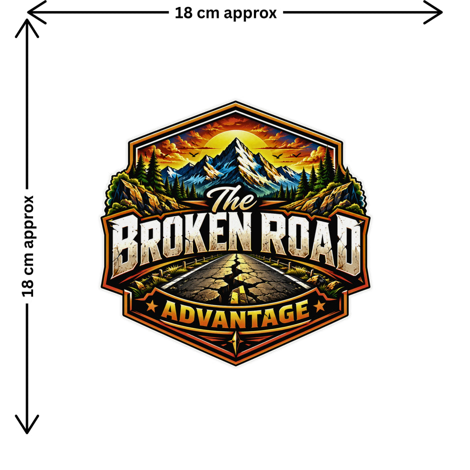 The Broken Road Adventure Sticker Size Guide 18 × 18 cm by STIXY