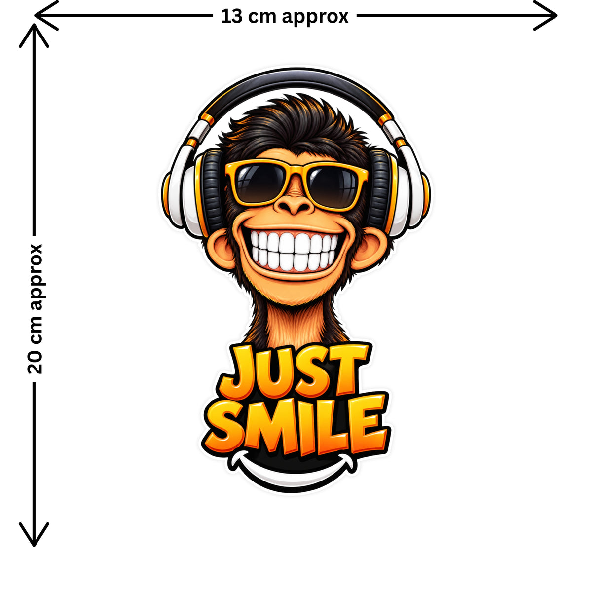 Just Smile Monkey Cartoon Sticker Size Guide 13 × 20 cm by STIXY