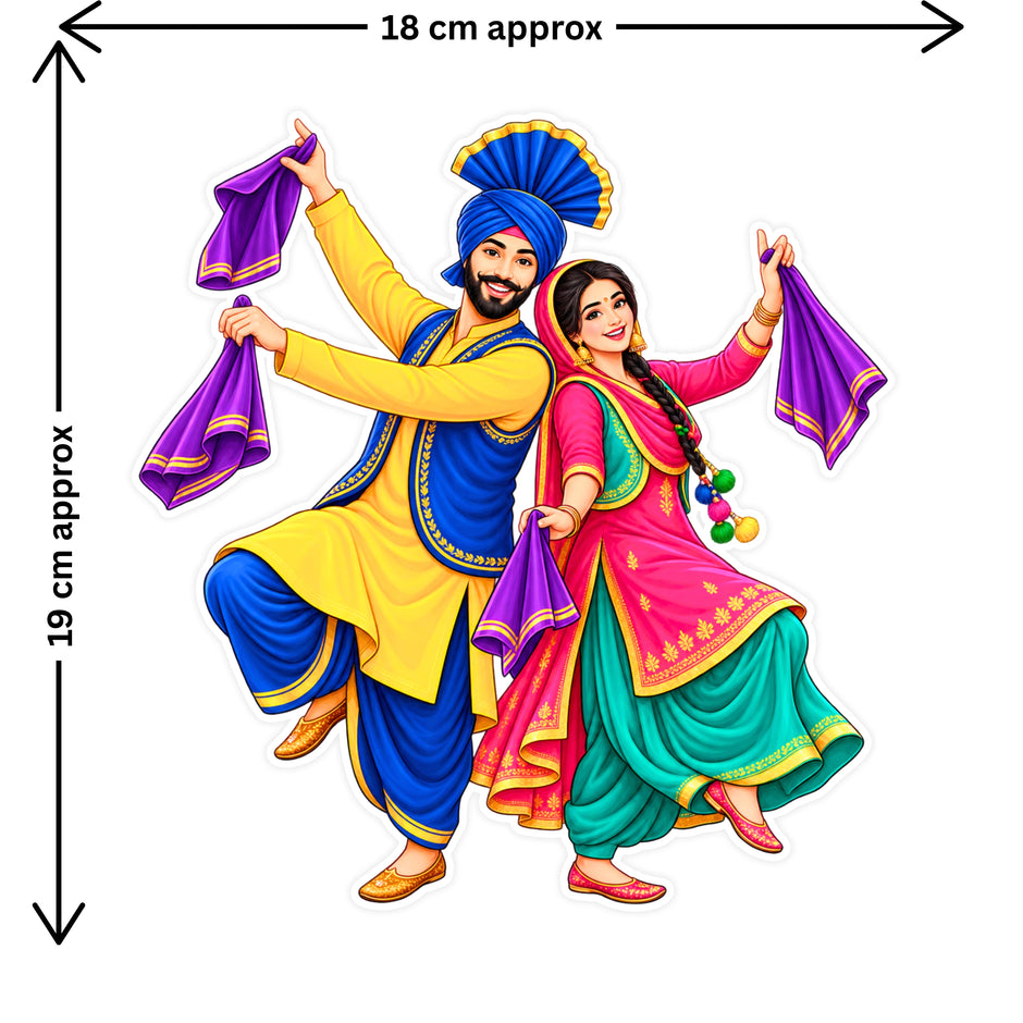 Punjabi Bhangra Gidda Dance Couple Sticker Size Guide 18 × 19 cm by STIXY