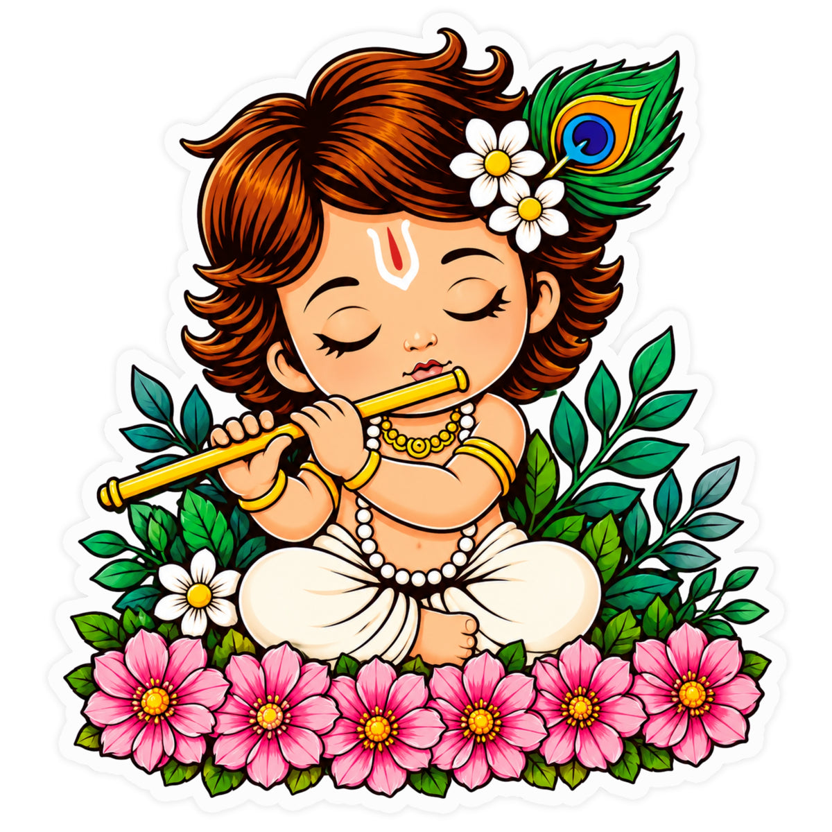 Baby Krishna Playing Flute Sticker 18 × 19 cm | Divine Spiritual Art Design | Waterproof Matte Vinyl – STIXY premium vinyl sticker image 213