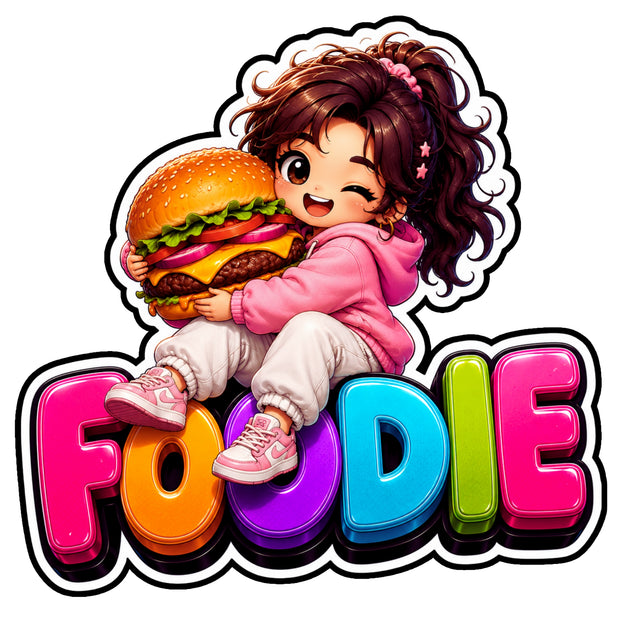 Cute Foodie Cartoon Girl Waterproof Matte Vinyl Sticker by STIXY