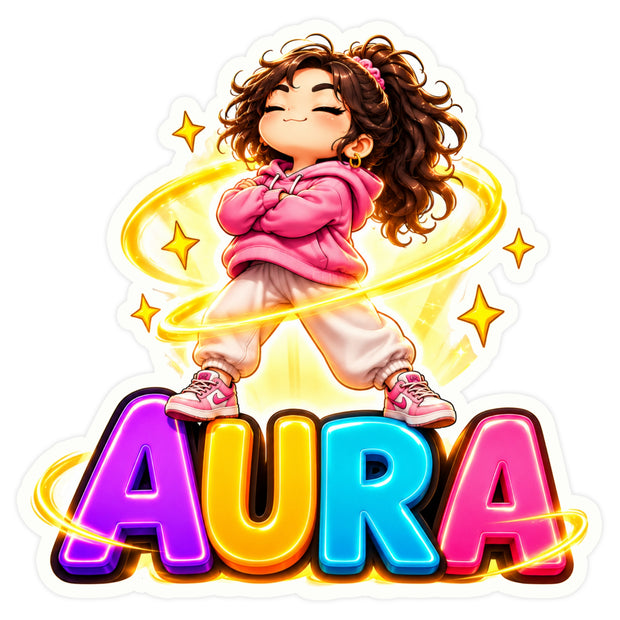 Aura Waterproof Matte Vinyl Sticker with Cute Confident Girl Cartoon Design by STIXY