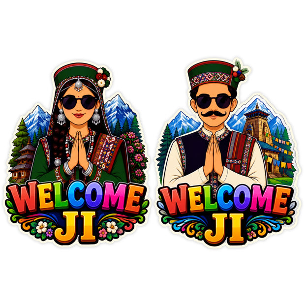 Traditional Pahadi Welcome Ji Waterproof Matte Vinyl Sticker Set by STIXY