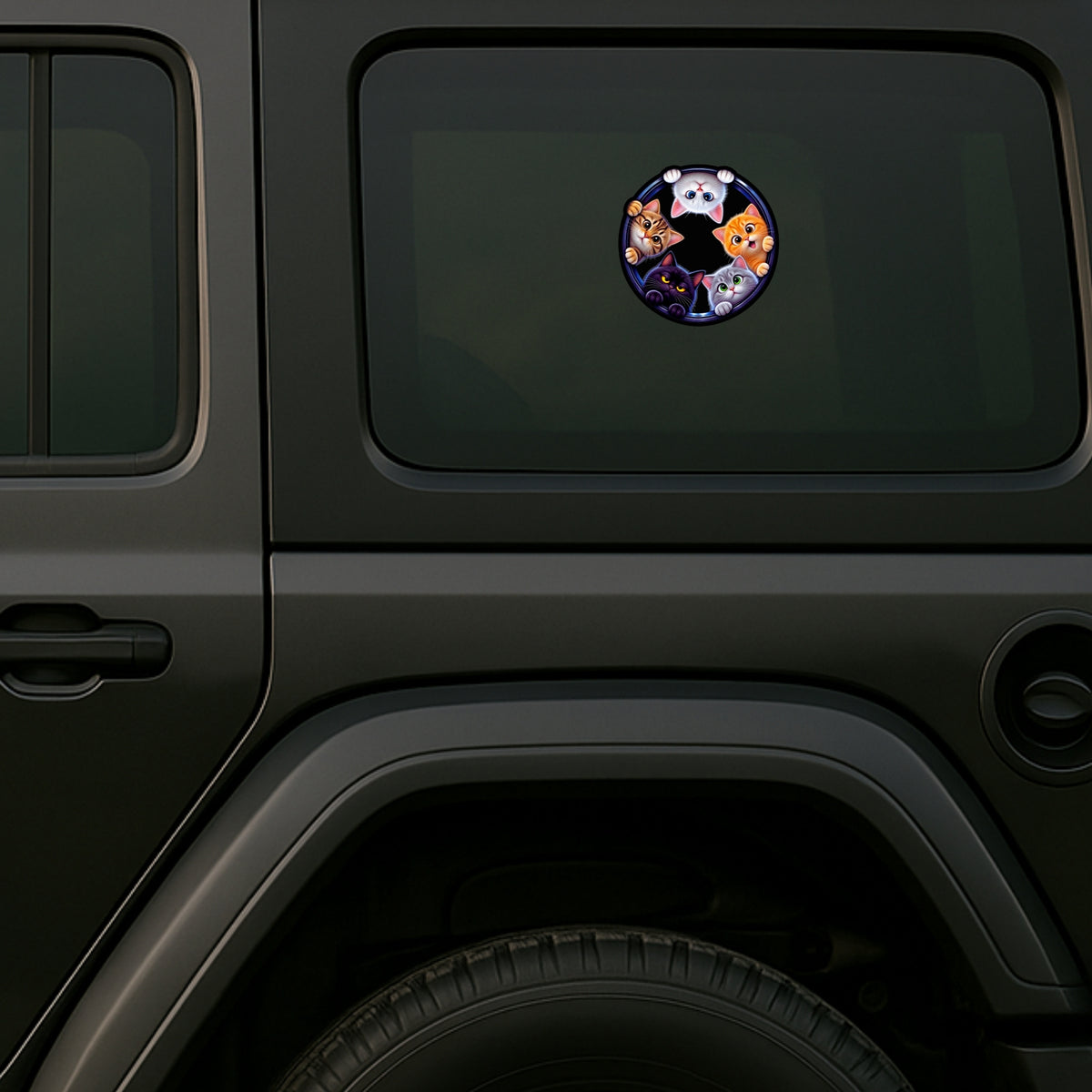 Cute Cats 3D Round Hole Waterproof Matte Sticker Applied on Car by STIXY