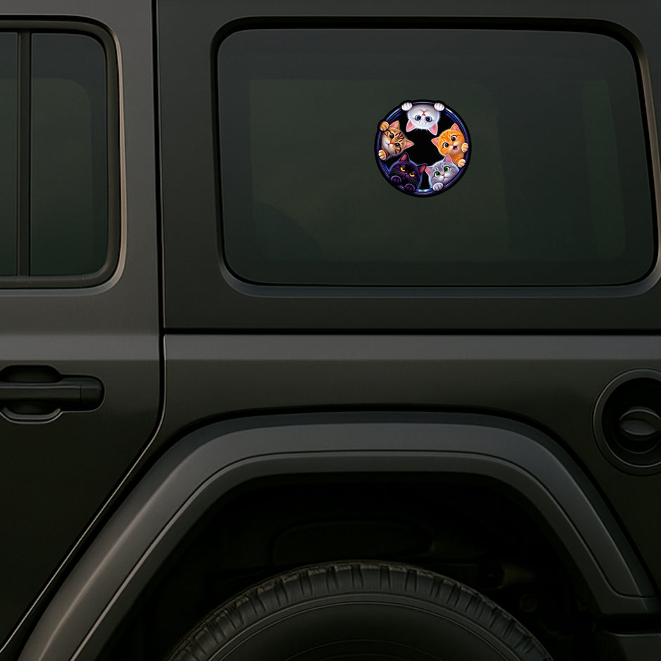 Cute Cats 3D Round Hole Waterproof Matte Sticker Applied on Car by STIXY