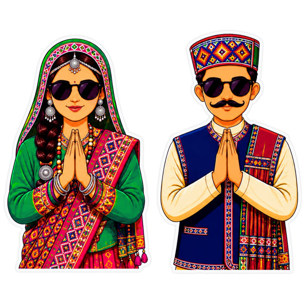 Traditional Pahadi Couple Namaste Waterproof Matte Vinyl Sticker Set by STIXY
