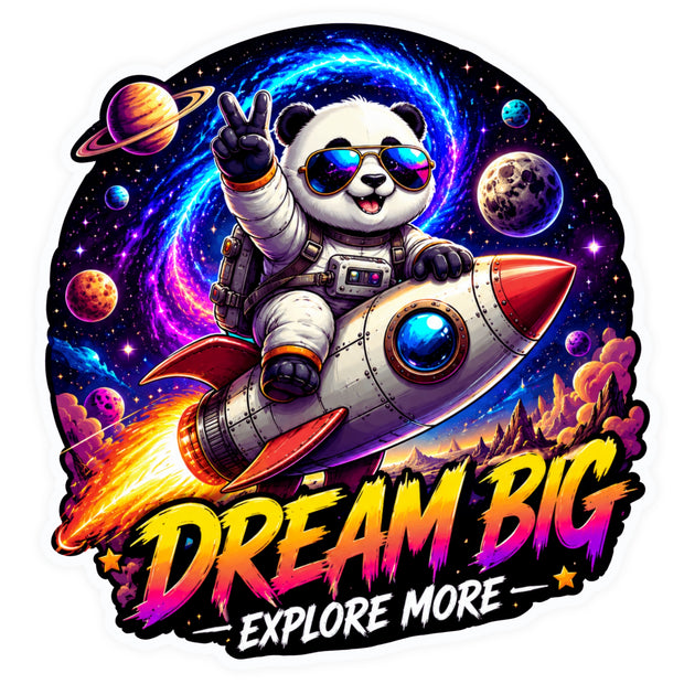 Dream Big Explore More Astronaut Panda Waterproof Matte Vinyl Sticker by STIXY