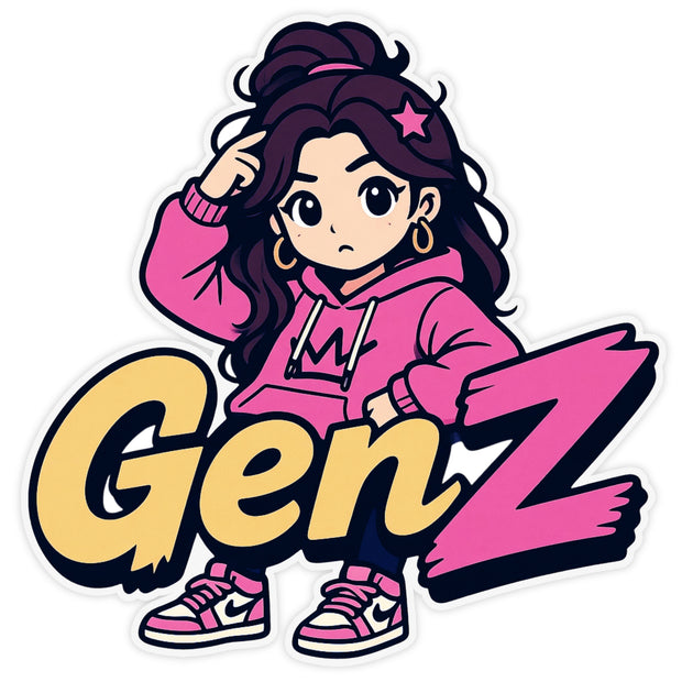 GenZ Girl Waterproof Matte Vinyl Sticker with Cute Anime Typography Design – STIXY